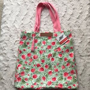 Laura Ashley Floral Pink and Green Canvas Tote Bag